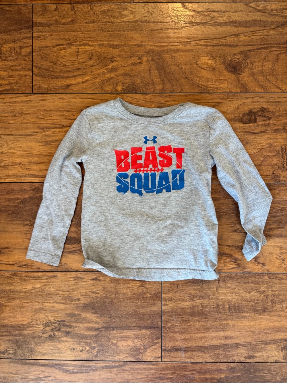 Under Armour Gray Long-Sleeve 'Beast Squad' Tee with Red & Blue Graphic